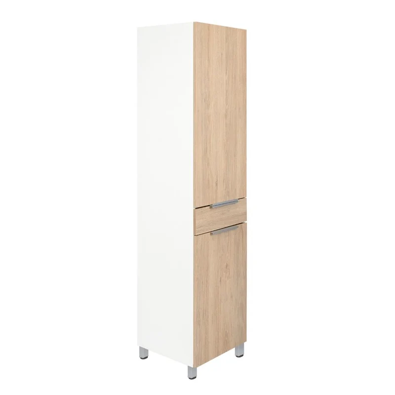 Alacena Amir, Blanco y Beige, con una Puerta Abatible con Almacenamiento Extra y Patas de Acero