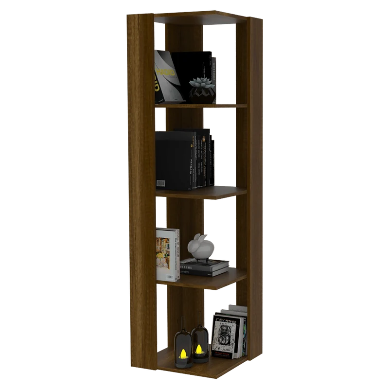 Mueble Esquinero Laurel, Miel, con Cuatro Niveles para Ubicar Libros y Objetos Decorativos
