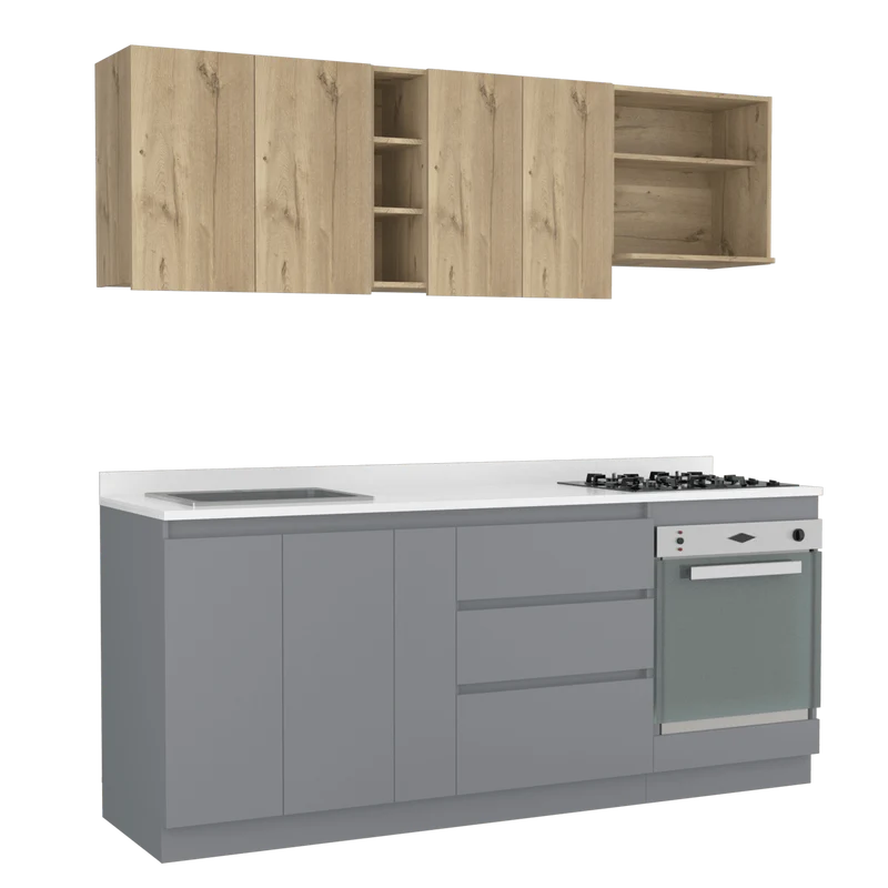 Cocina Integral Thilo, Café Claro y Gris, Incluye Mesón Izquierdo y Horno
