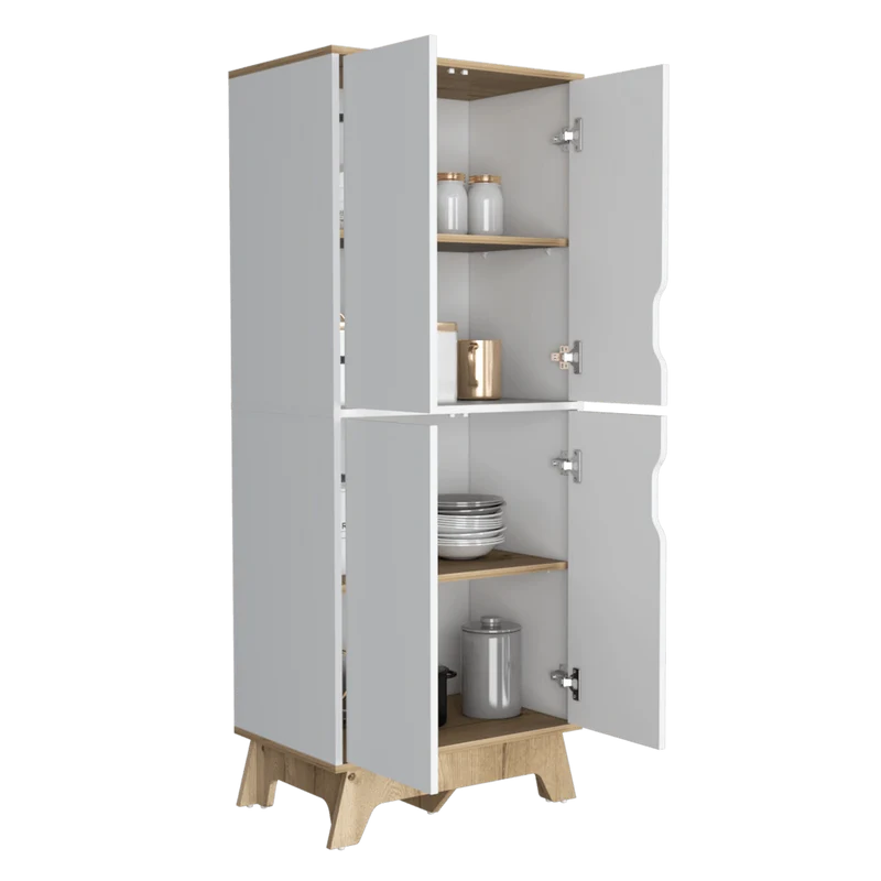 Alacena Birsa, Blanco y Café Claro, con Patas de Madera y Varios Entrepaños ZF