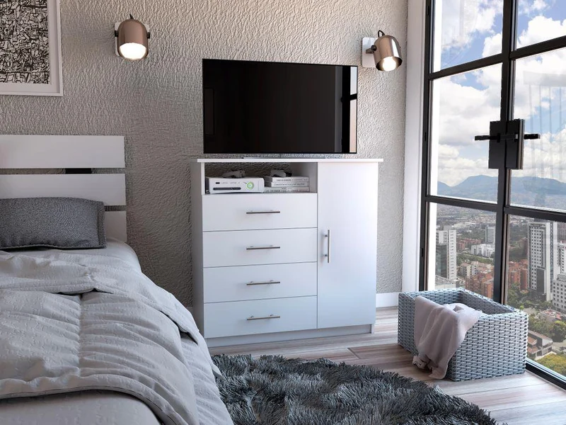 Organizador Barlovento, Blanco Perla, con Cuatro Cajones y una Puerta ZF