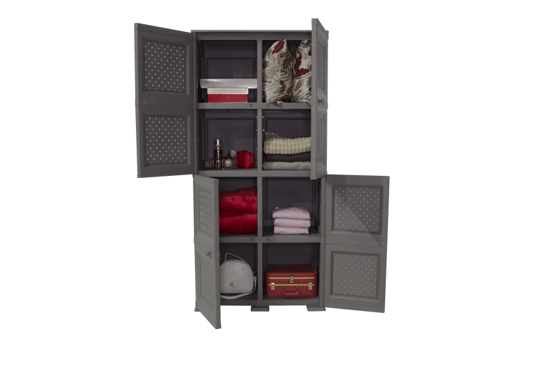 Mueble Organizador Elegance Rattan Da Vinci, Cocoa, con Cuatro Puertas Batientes