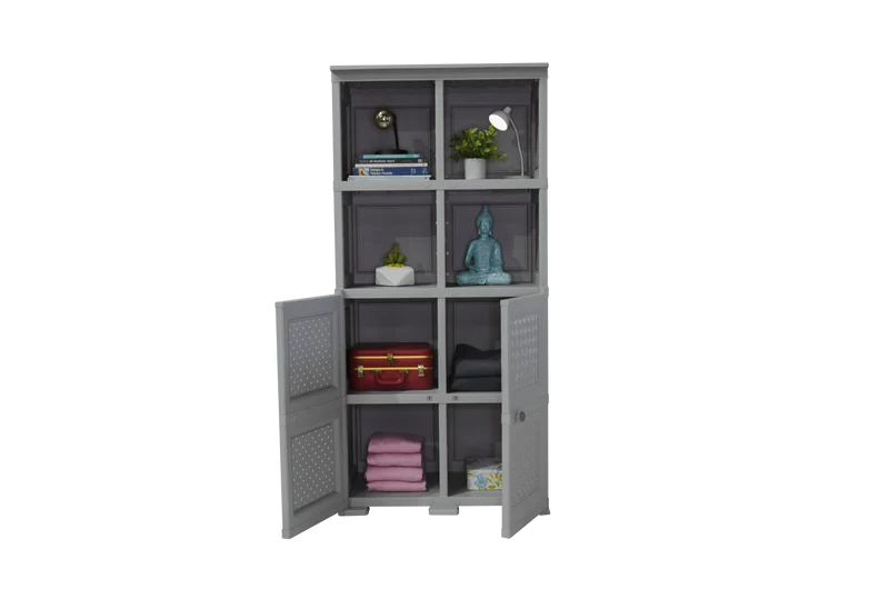 Mueble Organizador Elegance Rattan Monet, Gris, con Dos Puertas Batientes