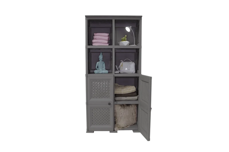 Mueble Organizador Elegance Rattan Monet, Cocoa, con Dos Puertas Batientes