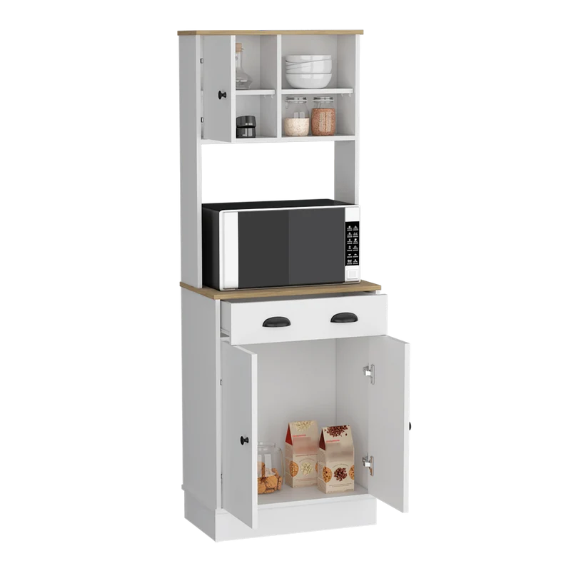 Alacena Almena, Blanco Duqueza y Macadamia, con Puertas y Gran Capacidad de Almacenaje ZF