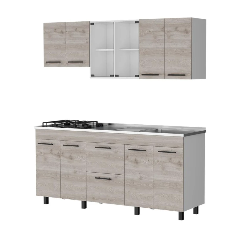 Cocina Integral 180 Kong, Blanco Duqueza y Humo, Incluye Mesón Derecho