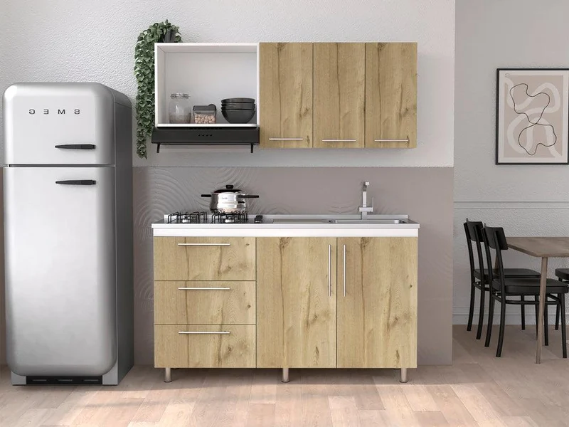 Cocina Integral Rubio, Blanco Duqueza y Café Claro, Incluye Mesón Derecho