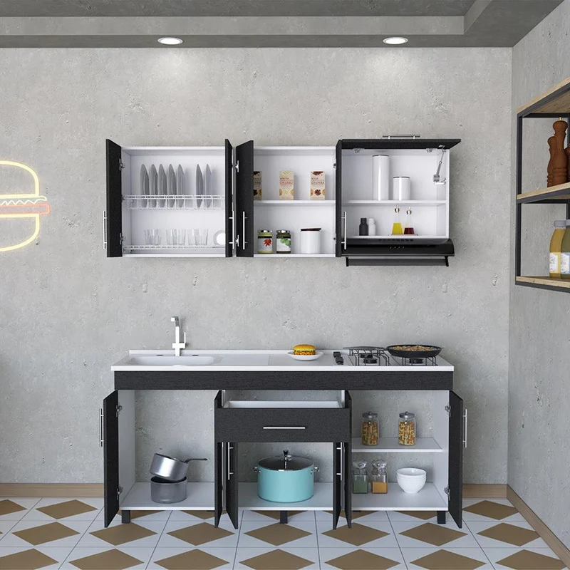 Mueble Multiusos Carson, Wengue y Blanco, Incluye Mesón Derecho en Acero Inoxidable