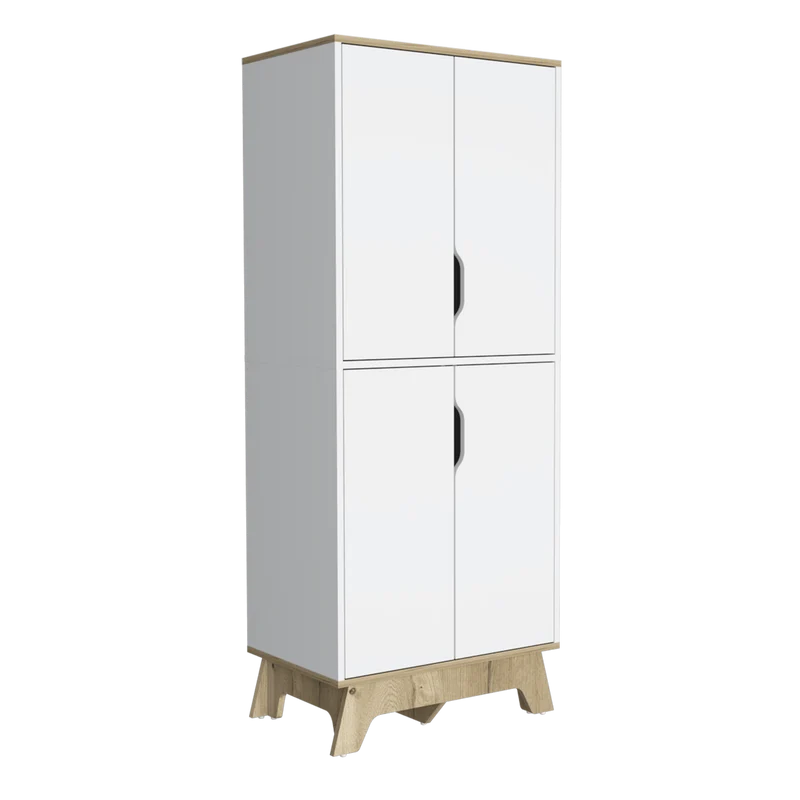 Alacena Aqua, Blanco y Café Claro, con Cuatro Puertas Abatibles