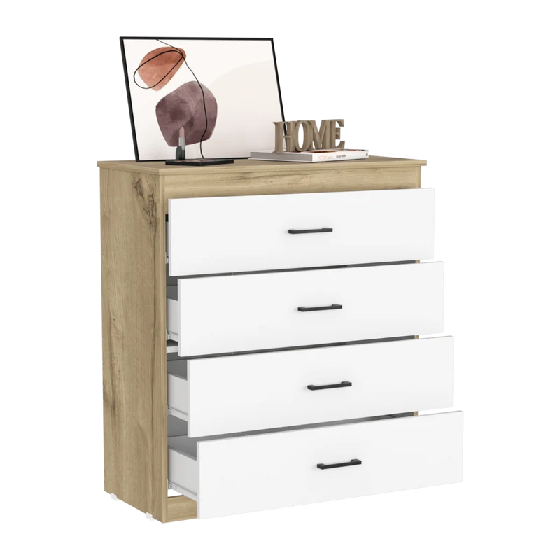 Organizador Douglas, Blanco y Café Claro, con Cuatro Cajones y Manijas Metálicas ZF