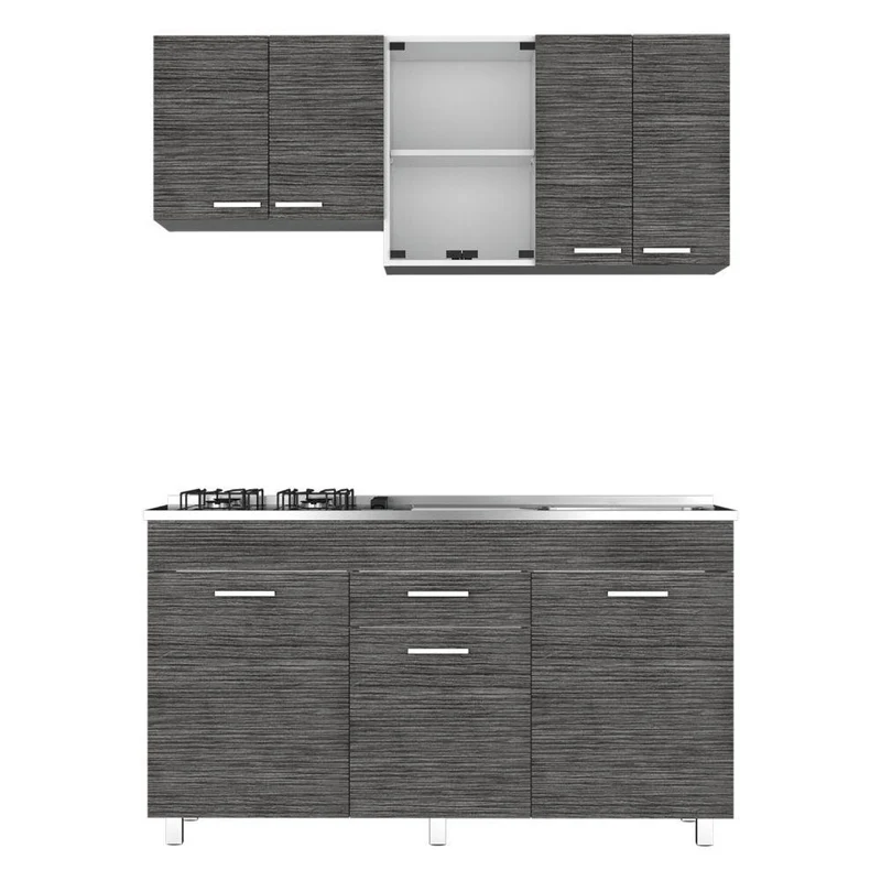 Cocina Integral Eris, Gris y Blanco, Incluye Mesón Derecho Laminado y Quemadores HC