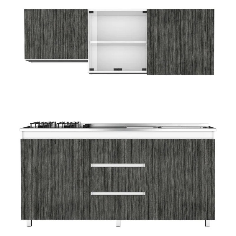 Cocina Integral Polux, Gris y Blanco, Incluye Mesón Derecho HC