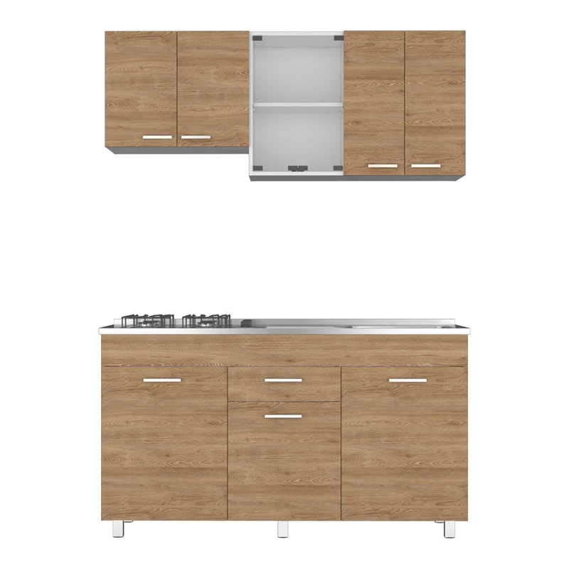 Cocina Integral Eris, Miel y Blanco, Incluye Mesón Derecho Laminado y Quemadores HC