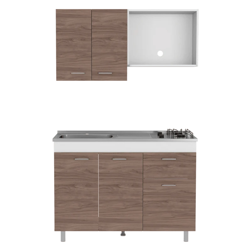Cocina Integral Roxana, Blanco Duqueza y Castaño, Incluye Mesón Izquierdo