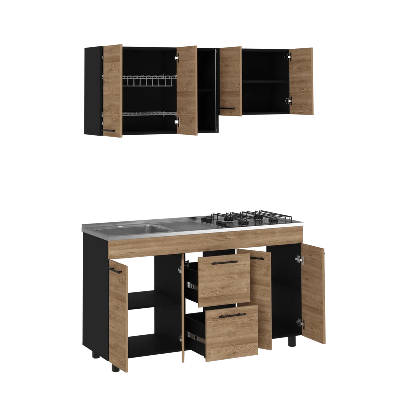 Cocina Integral Prada, Wengue y Miel, Incluye Mesón Izquierdo