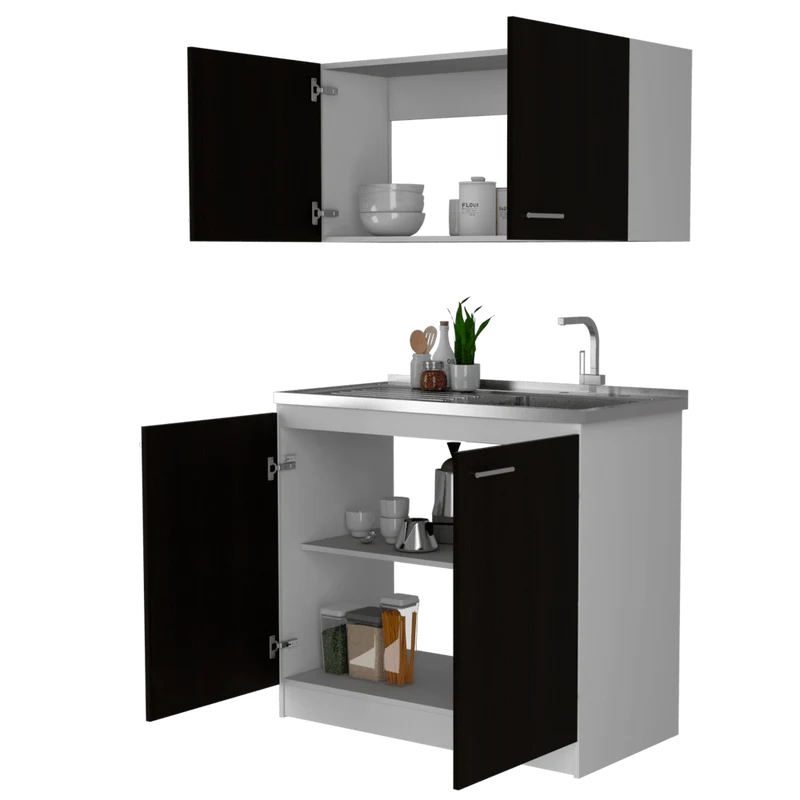 Cocina Integral Alastor, Blanco y Wengue, con Mesón Derecho