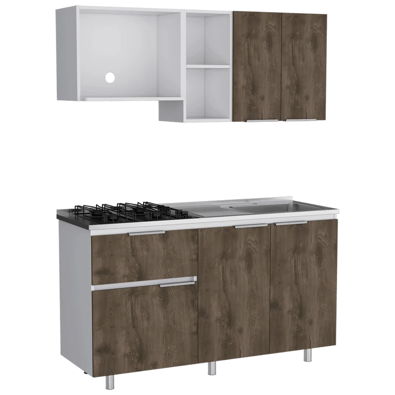 Cocina Integral Belotti, Nogal y Blanco, Incluye Mesón Derecho