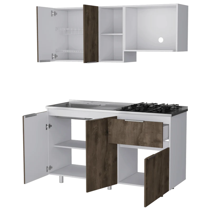 Cocina Integral Belotti, Nogal y Blanco, Incluye Mesón Izquierdo