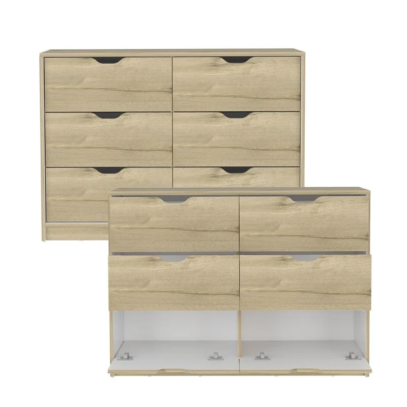 Set de 2 Organizadores Brasilia, Café Claro y Blanco Duqueza, con Cuatro Cajones Multiusos Deslizables