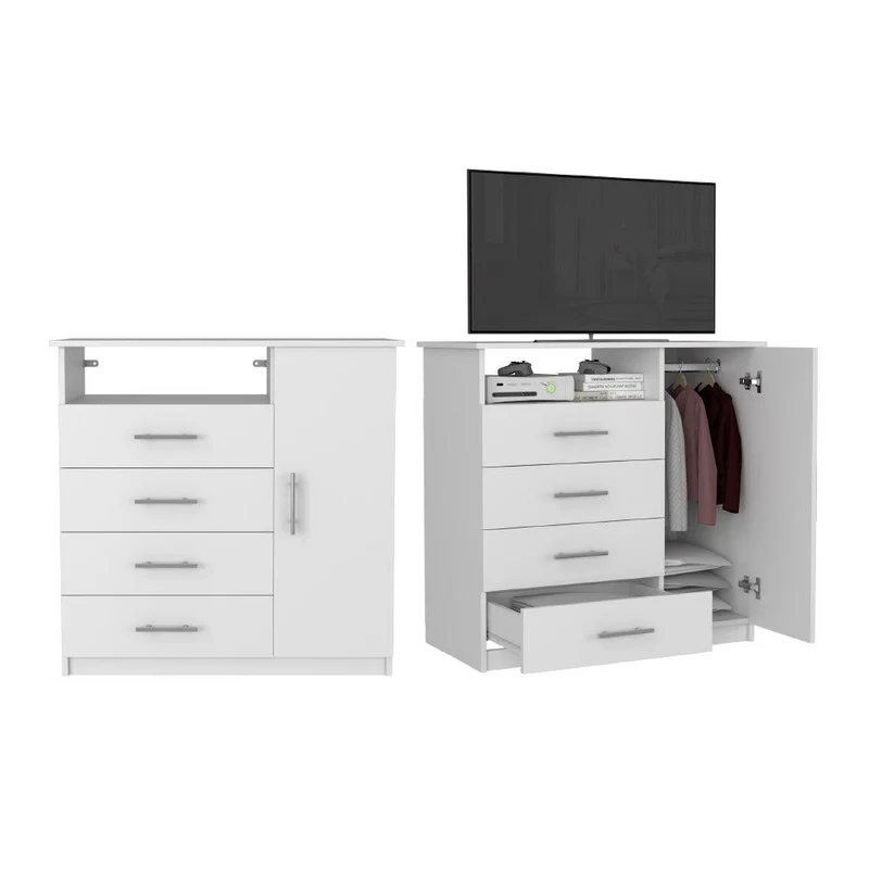 Set de 2 Organizadores Barlovento, Blanco Perla, con Cuatro Cajones y una Puerta