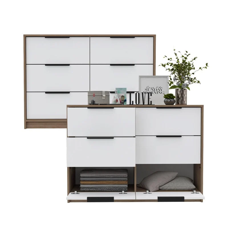 Set de 2 Organizadores Wesley, Miel y Blanco, con 4 Cajones