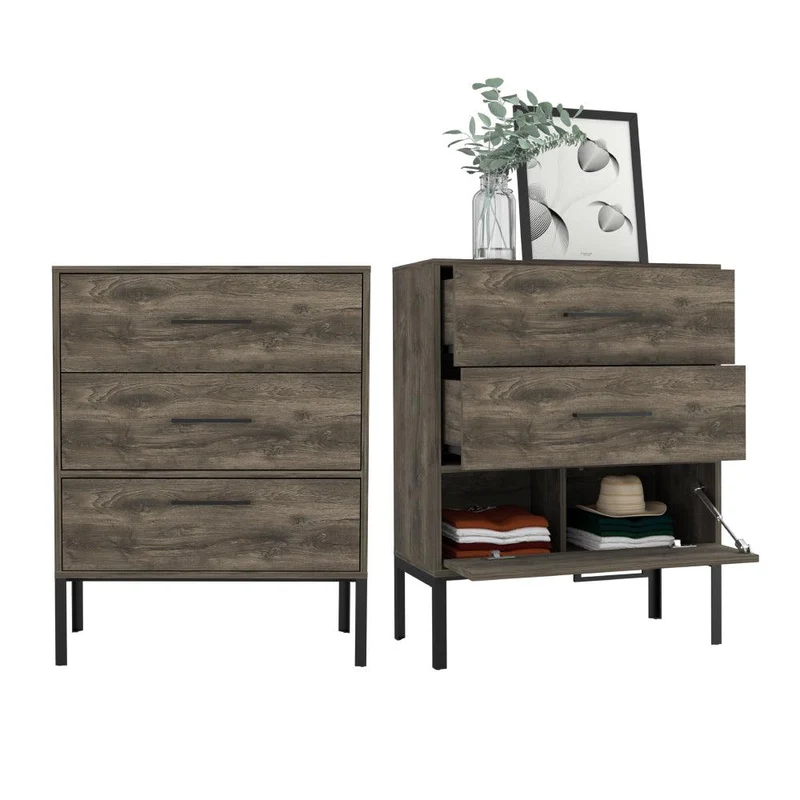 Set de 2 Organizadores Sory, Nogal, con Patas y 3 Cajones para su Almacenamiento