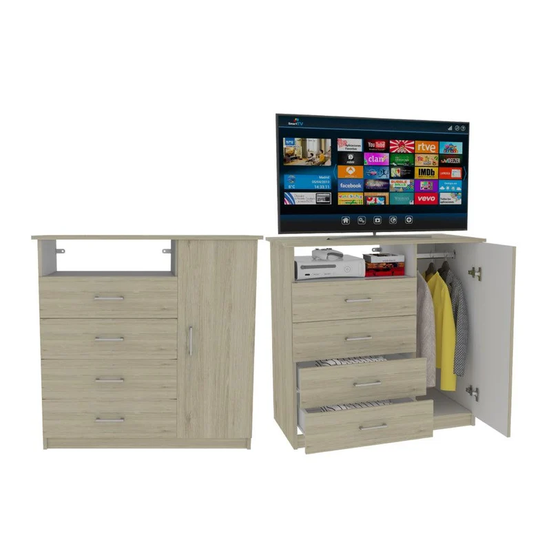 Set de 2 Organizadores Barlovento, Beige y Blanco con Cuatro Cajones y una Puerta