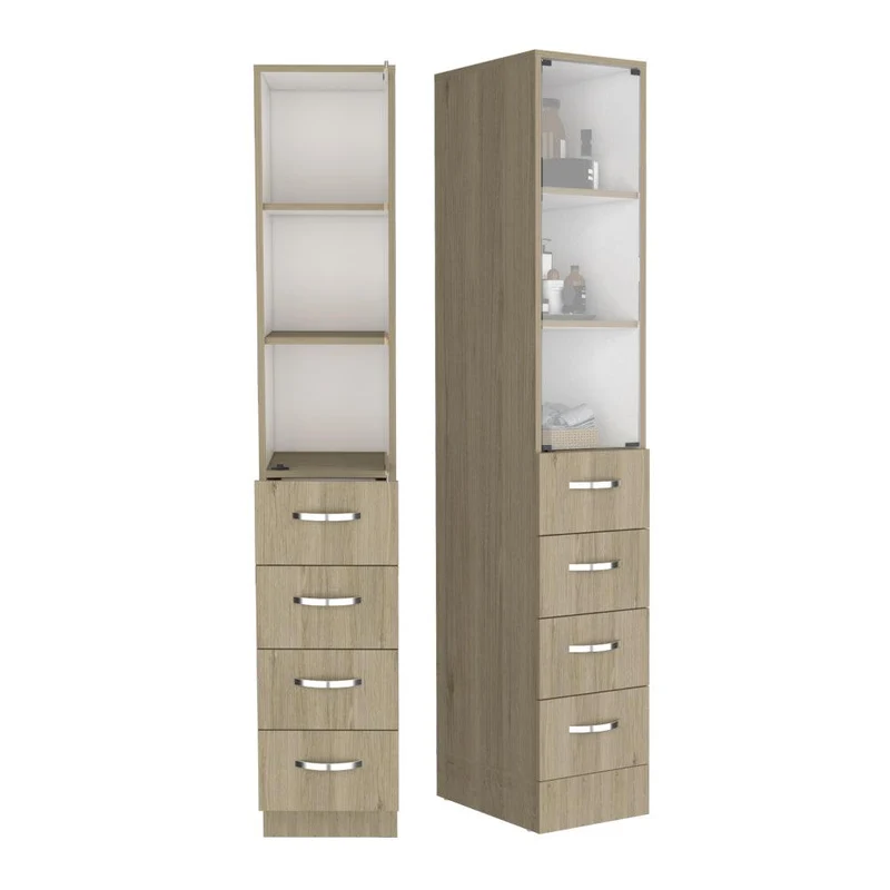 Set de 2 Organizadores de Baño Picasso, Beige y Blanco, con Cuatro Cajones Deslizables