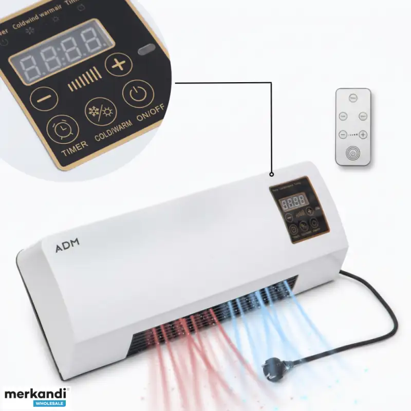 #Aquecedor de parede | 1200W| com comando | Ar quente e frio - ADM