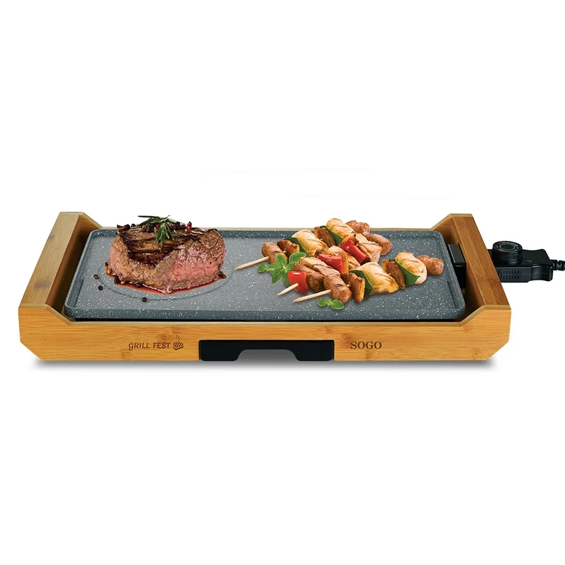 #Grelhador/Placa de alumínio fundido c/ bambu natural BAR-SS-1223 |43 x 23 cm|2200 W - Sogo