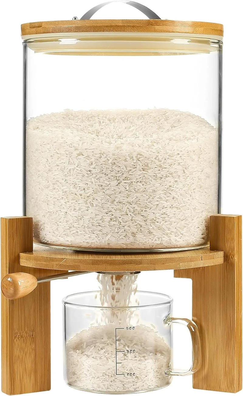 Recipiente de organização de cozinha em vidro e bambu