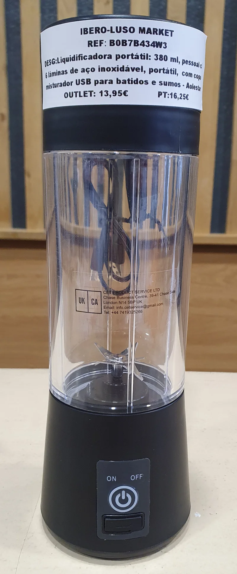Liquidificador portátil: 380 ml,| c/ 6 lâminas de aço inoxidável| com copo misturador| USB - Aolestar