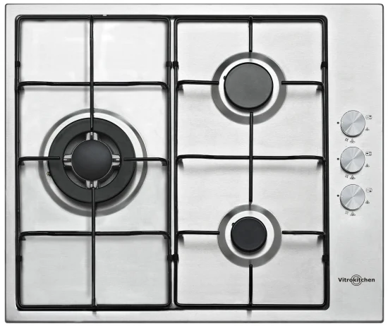 Vitrokitchen EN630LIB – Encimera Gas 3 Fuegos Inox 56cm