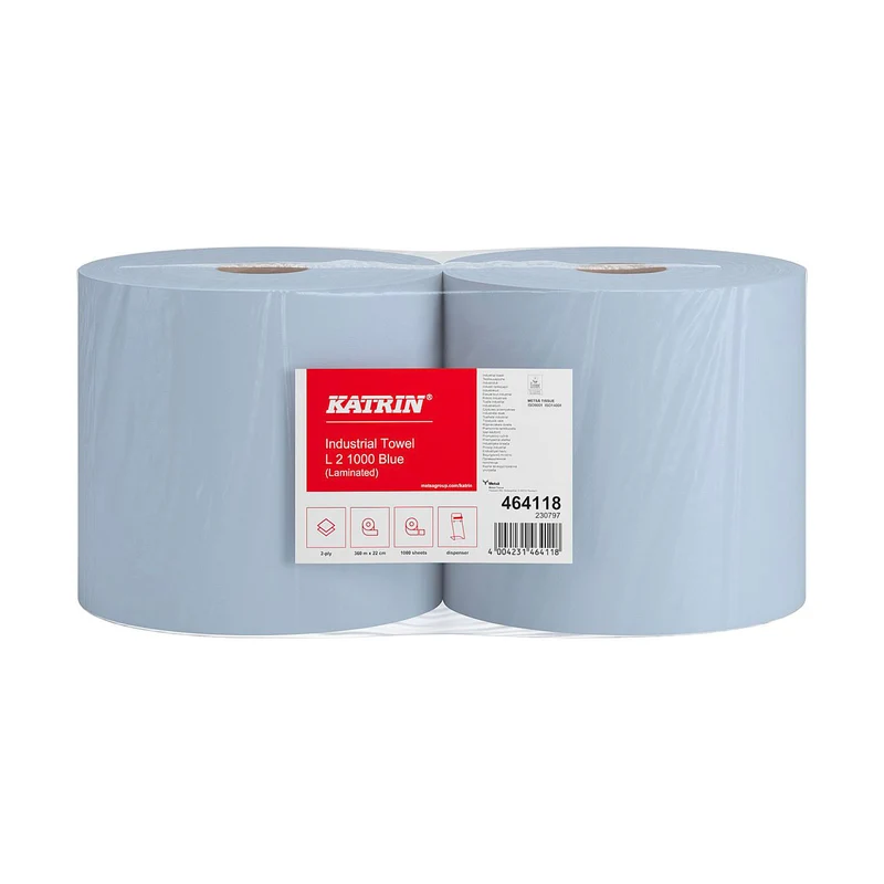 Utěrka papírová na roli Katrin, 2vrstvá, průmyslová, recykl, ø 29 cm, 360 m, modrá (1 role)