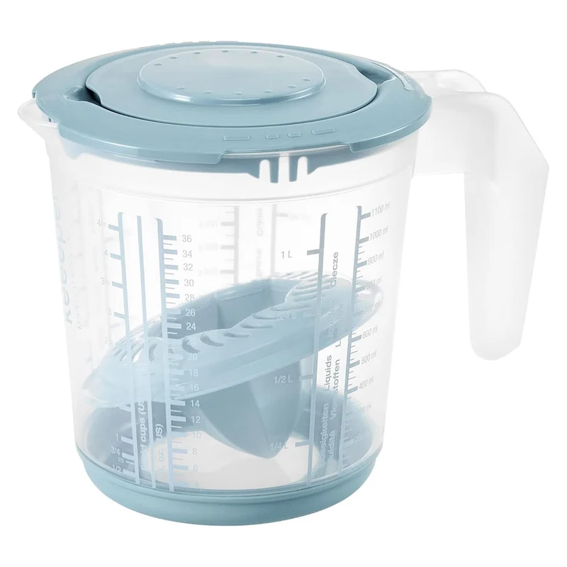 Keeeper Matteo Juego de cocina jarra con tapa, tapón y exprimidor de cítricos, Capacidad 1 l, 14x15 cm, Color azul nórdico